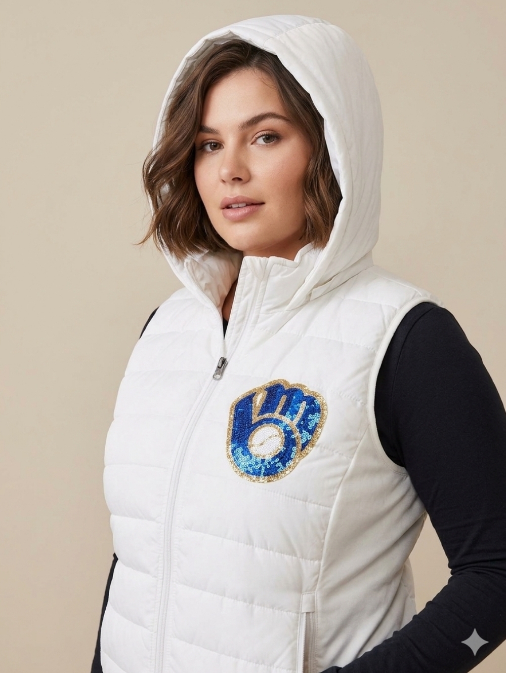 Milwaukee Brewer Classic Logo White Zip up Hooded Vest Size XXL - Picture 2 of 12